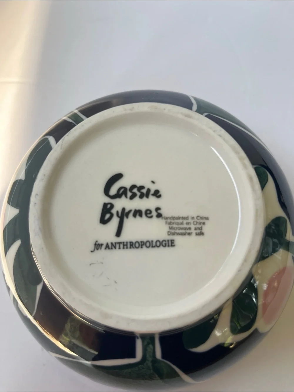 Anthropologie Bowl CASSIE BYRNES Flowers MELBOURNE Handpainted Stoneware VGC
